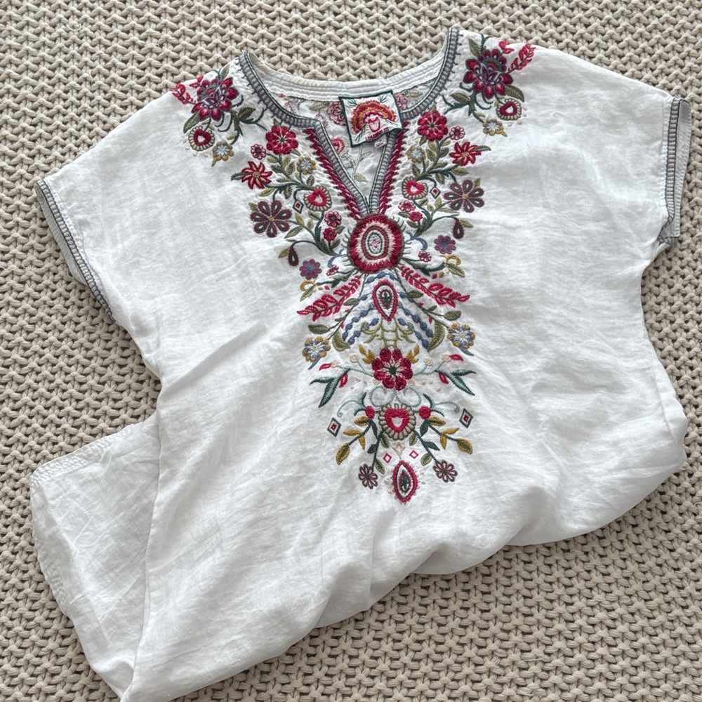 johnny was knee-length tunic embroidered dress